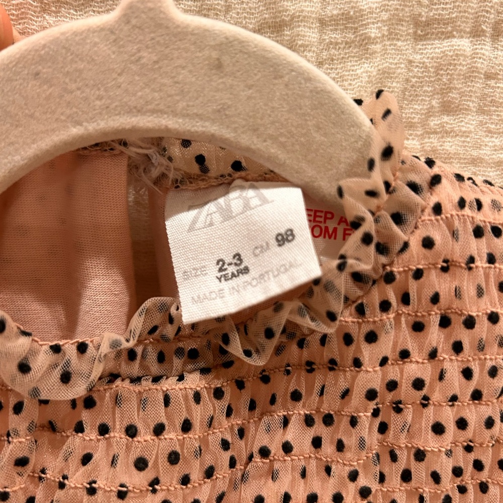 BRAND NEW!! Zara baby girl Flocked Combination Polka Dot dress 2-3T - Picture 4 of 6